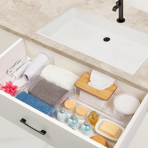 Miniatura 6 de Flyxiregg Paquete de 4 organizadores de cajones divisores, ajustables de 3.2 pulgadas de alto expandible de 12.2 a 21.4 pulgadas, organizador de