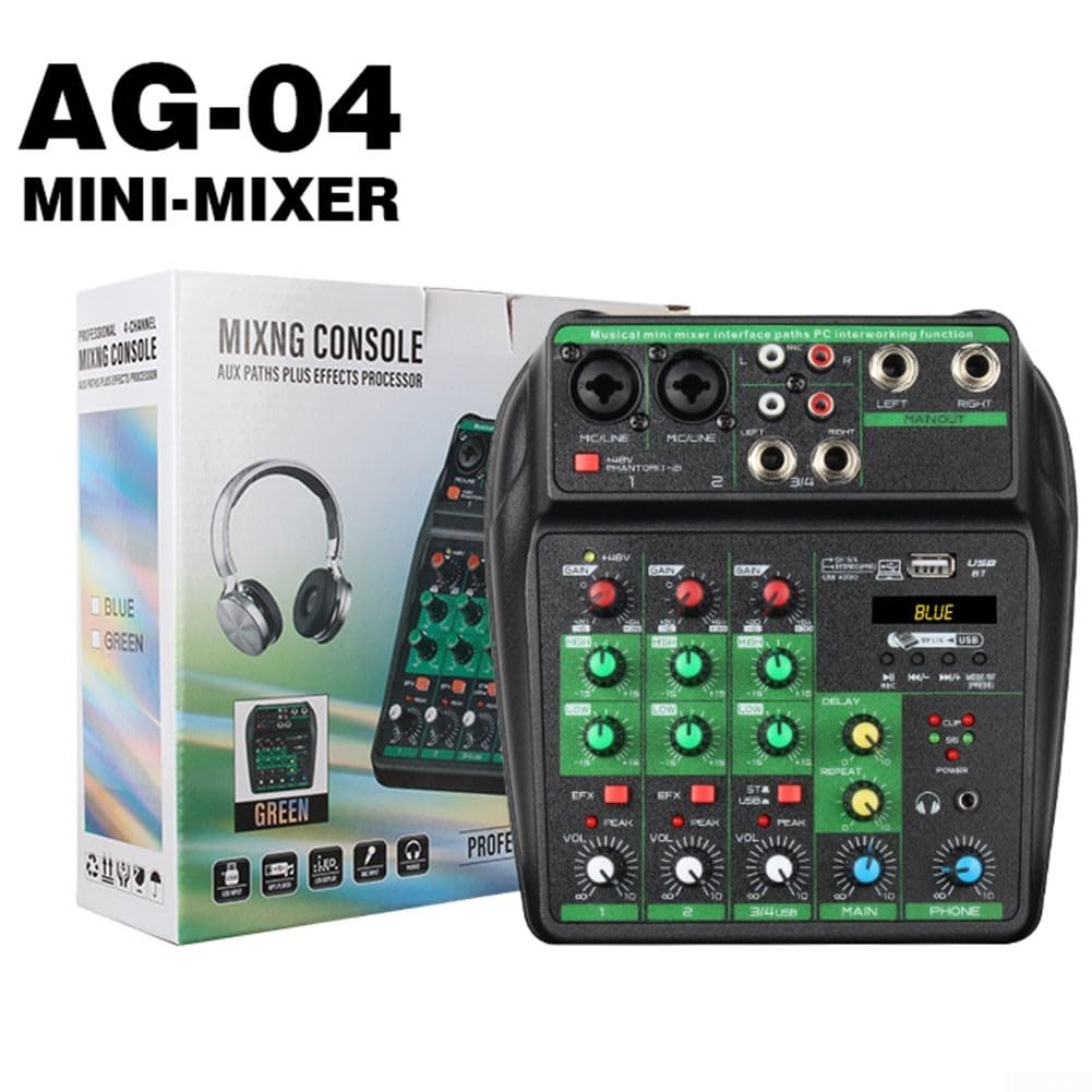 Table de mixage DJ 4 canaux avec streaming audio pour diverses sources audio, lecture multimédia USB et MP3, entrée stéréo, mixeur d'alimentation 48 V pour microphone à condensateur, carte son en