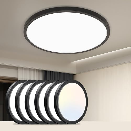 Miniatura 27 de Lámparas de techo de montaje empotrado, 3000K-4000K-6500K y 100W equivalentes a luces LED planas para techo de habitación, luces de techo redondas