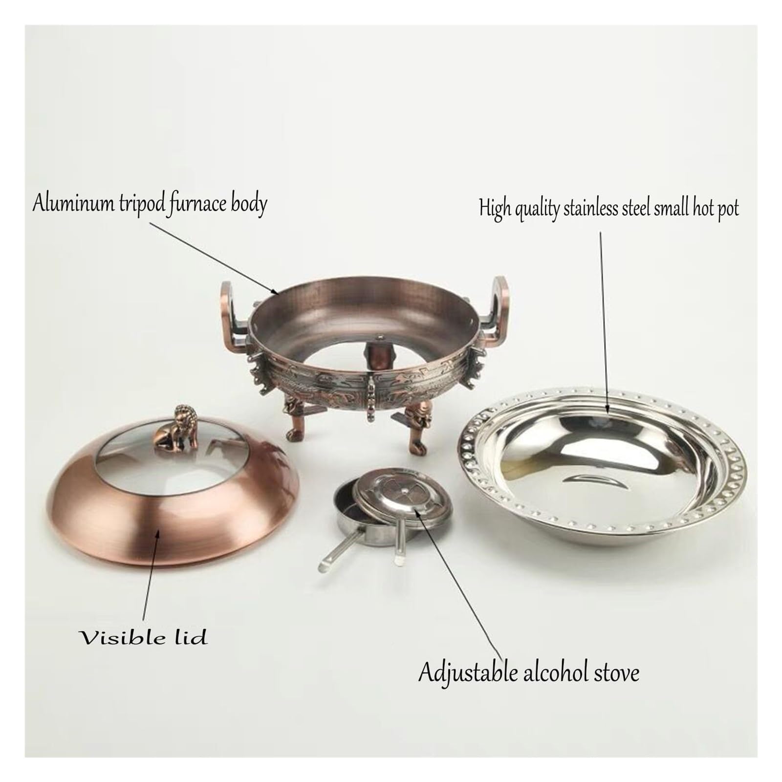 Plato de frotamiento redondo comercial, plato de frotamiento de cobre | Estufa de alcohol de acero inoxidable for olla caliente de autoservicio individual(Bronze)