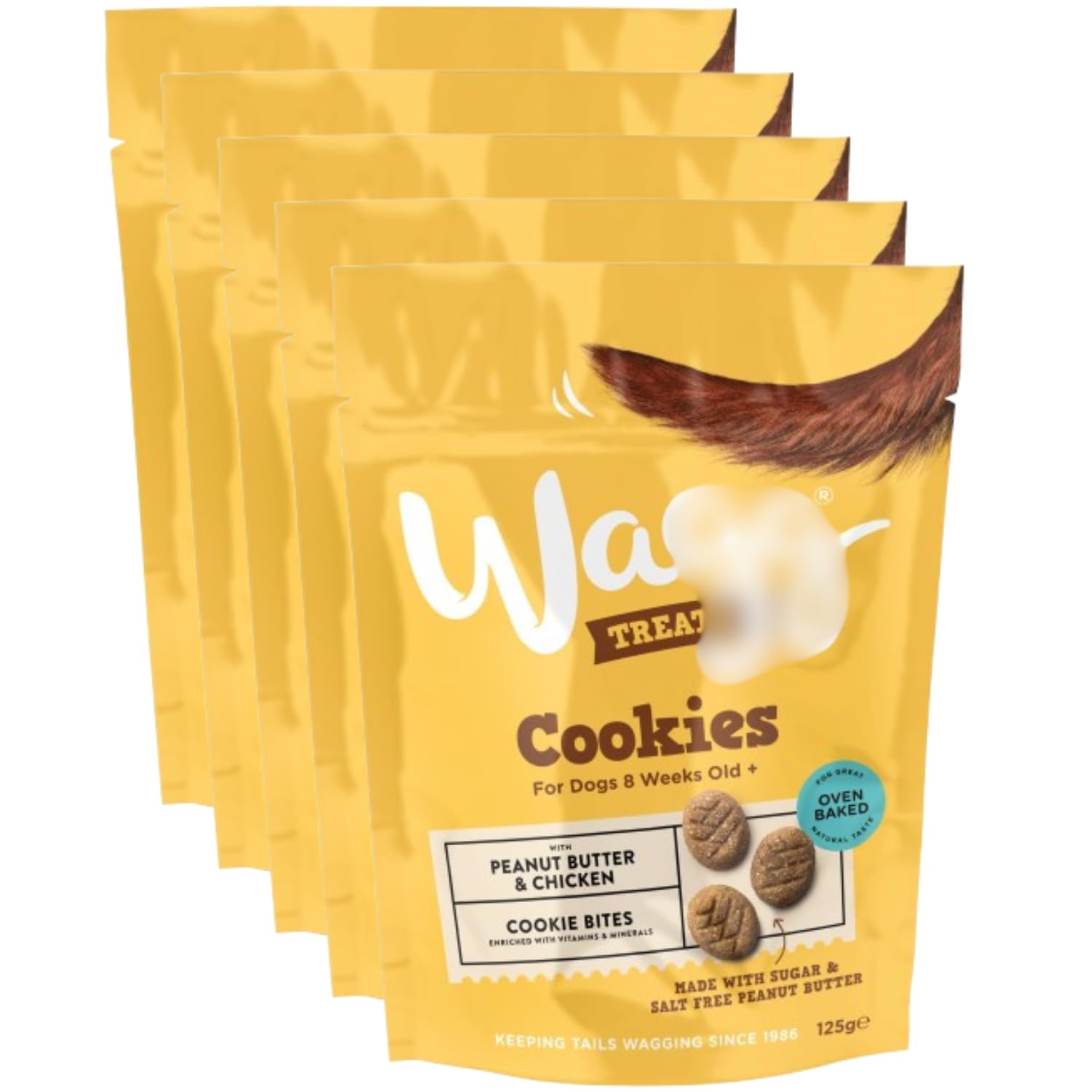 Treats Cookie Bites 125g x Pack of 5 - Peanut Butter & Chicken - a Complementary Pet Food for All Dogs 8 Weeks and Older - Enriched With Extra Vitamins and Minerals