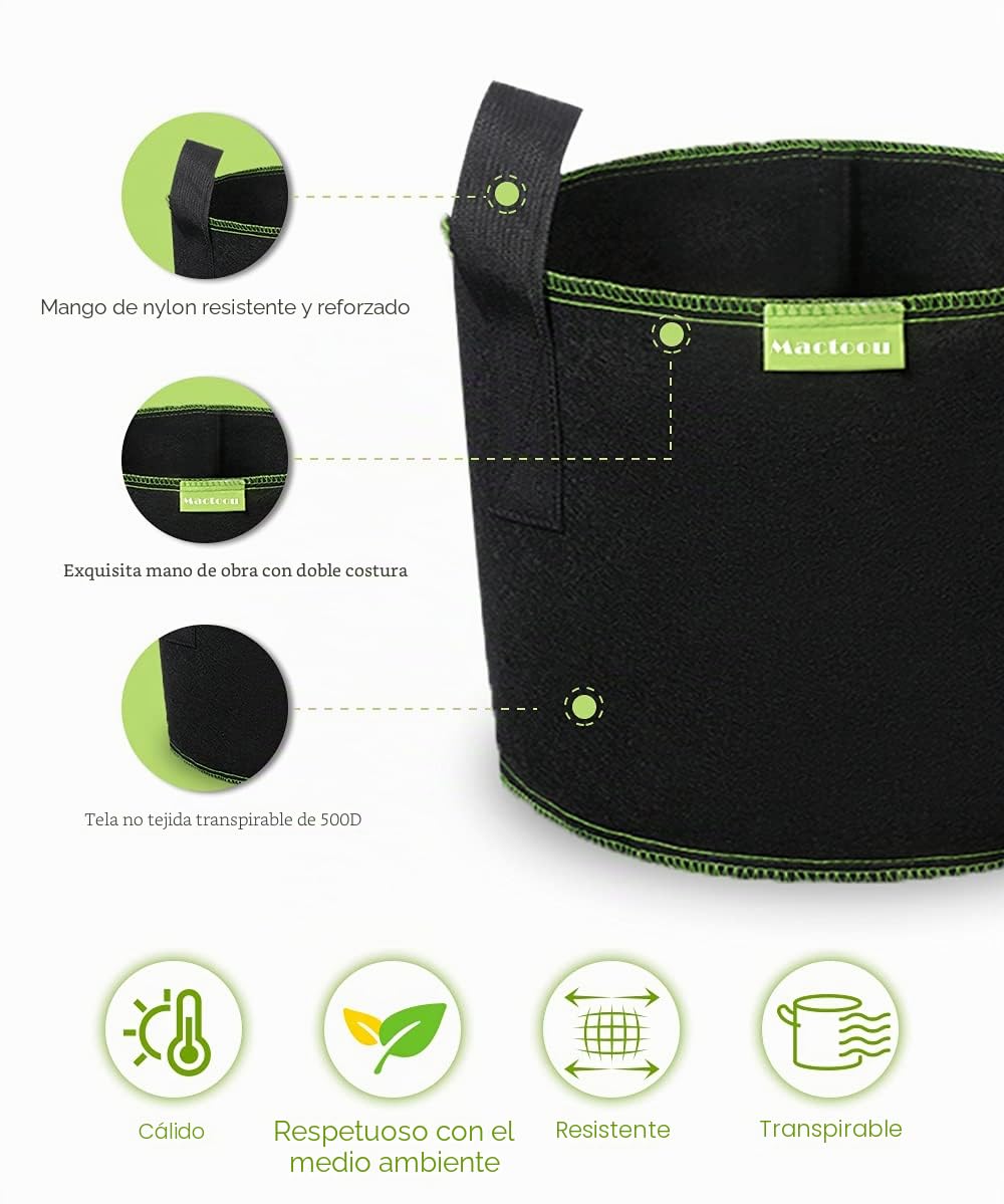 Mactoou 5 Bolsas para Plantar Patatas 40L, Maceta de Tela Cultivo de Patatas con Asas de Plantas, 10 Galones Negro