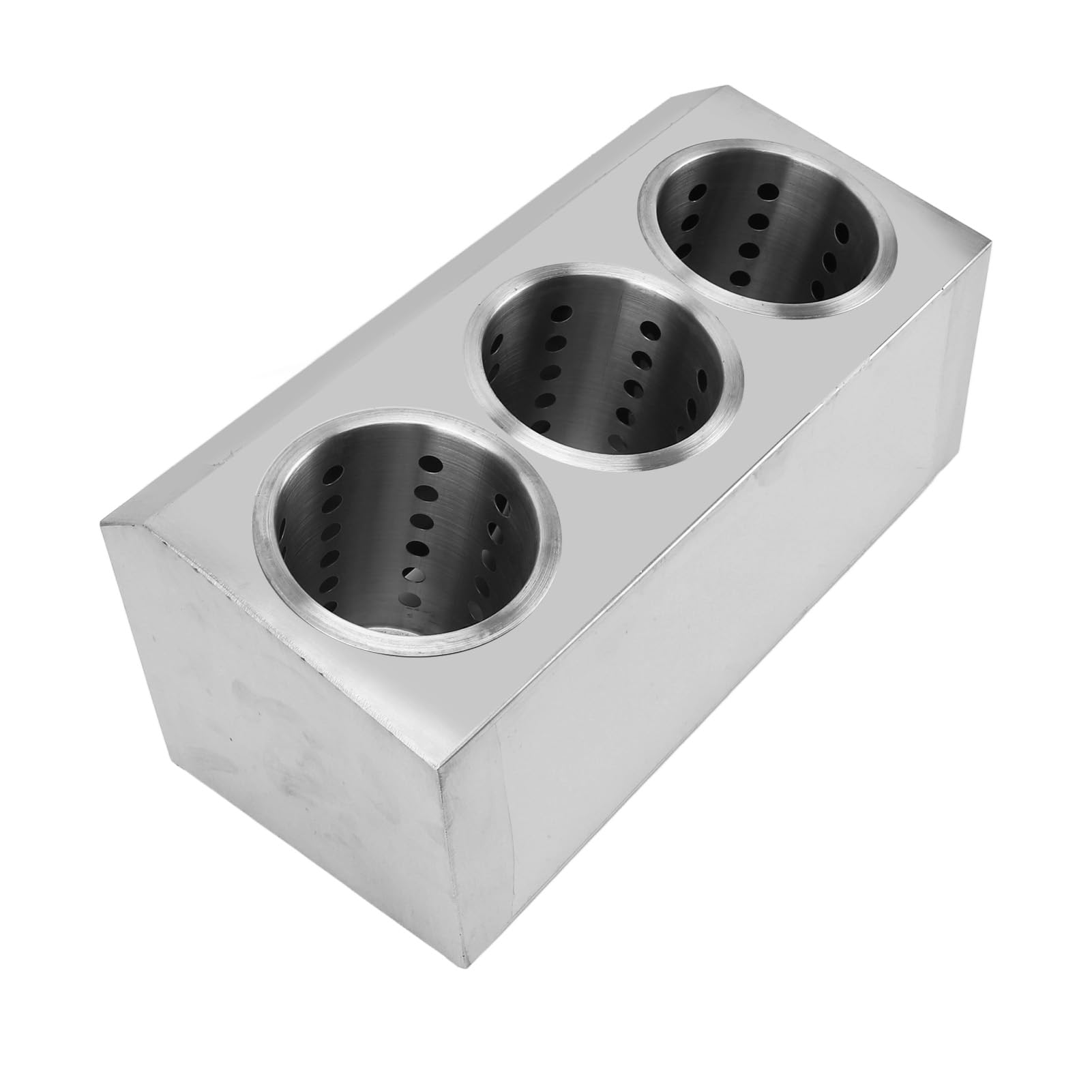 Sorandy Commercial Utensil Holder, Stainless Steel Cylinder Flatware Silverware Organizer, Countertop Storage Caddy Drying Rack for Kitchen Restaurants Knife Cutlery Forks (3 Holes)