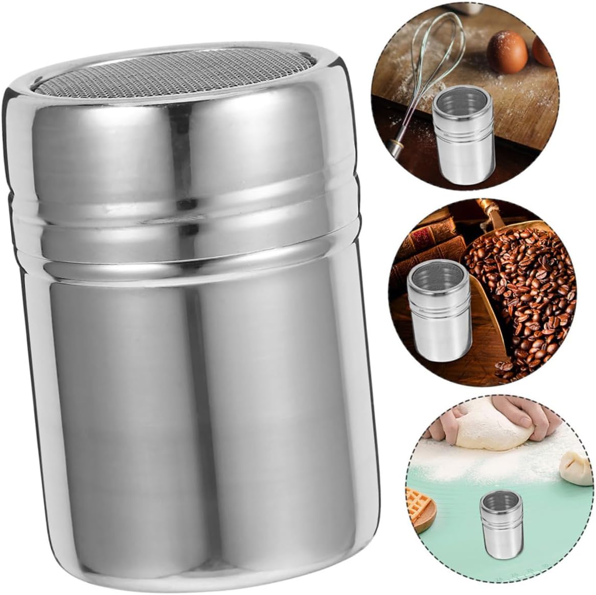 Stainless Steel Powder Sugar Shaker Duster with Lid, Fine Mesh