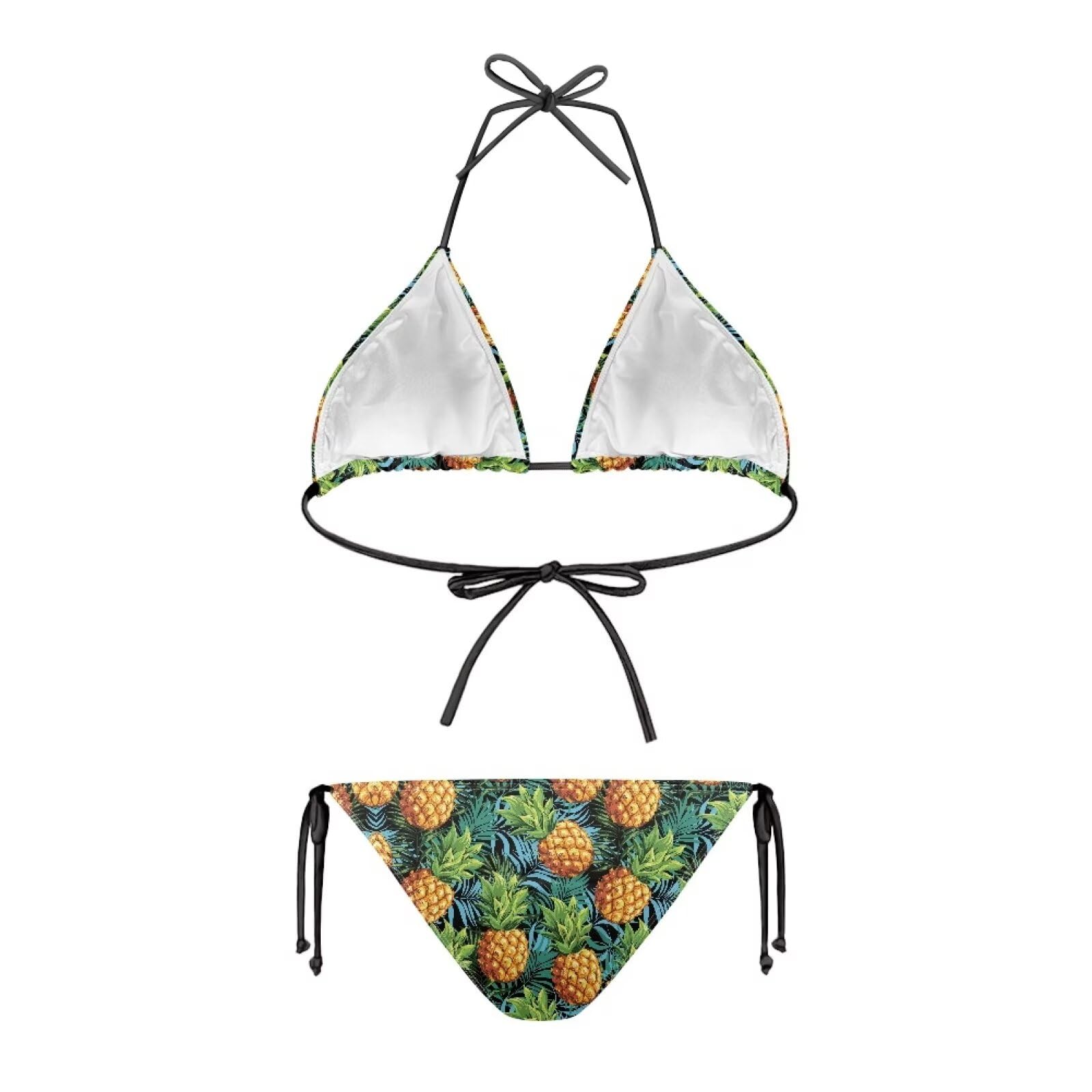 Yruonazao Cartoon Pineapple Swimsuits for Women Bikini Swimsuits Tie-Down Bathing Suit Summer Teenager Bathing Sui Adjustable Spaghetti Straps Bathing Suit for Women 2 Piece