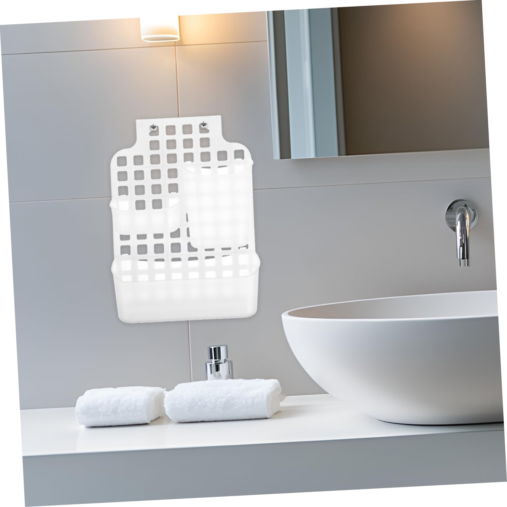 BESTYASH Cestello Portaoggetti Doccia a Doppio Strato in Pp Bianco | Installazione senza Fori Ganci, Facile da Pulire, Soluzione Compatta per Accessori da Bagno