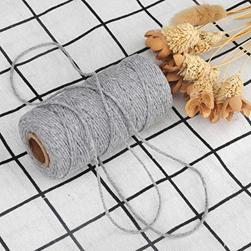 Image of jijAcraft Gray Twine String, 328 Feet Soft Cotton Butcher Twine String for Gift Wrapping, DIY Crafts, Cooking, Home Decoration String, Art Gardening, Package