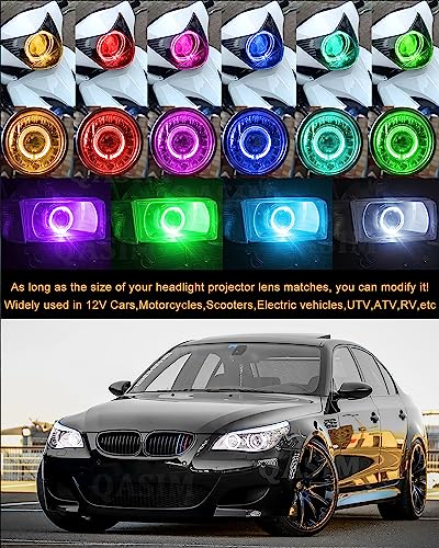 Qasim 95MM RGB Angel Eyes Guide Optic Bluetooth APP Control Halo Ring Decorative Driving Light DRL Daytime Running Light for Car Motorcycle Projector Lens Accessories,1pair - Thumbnail 6