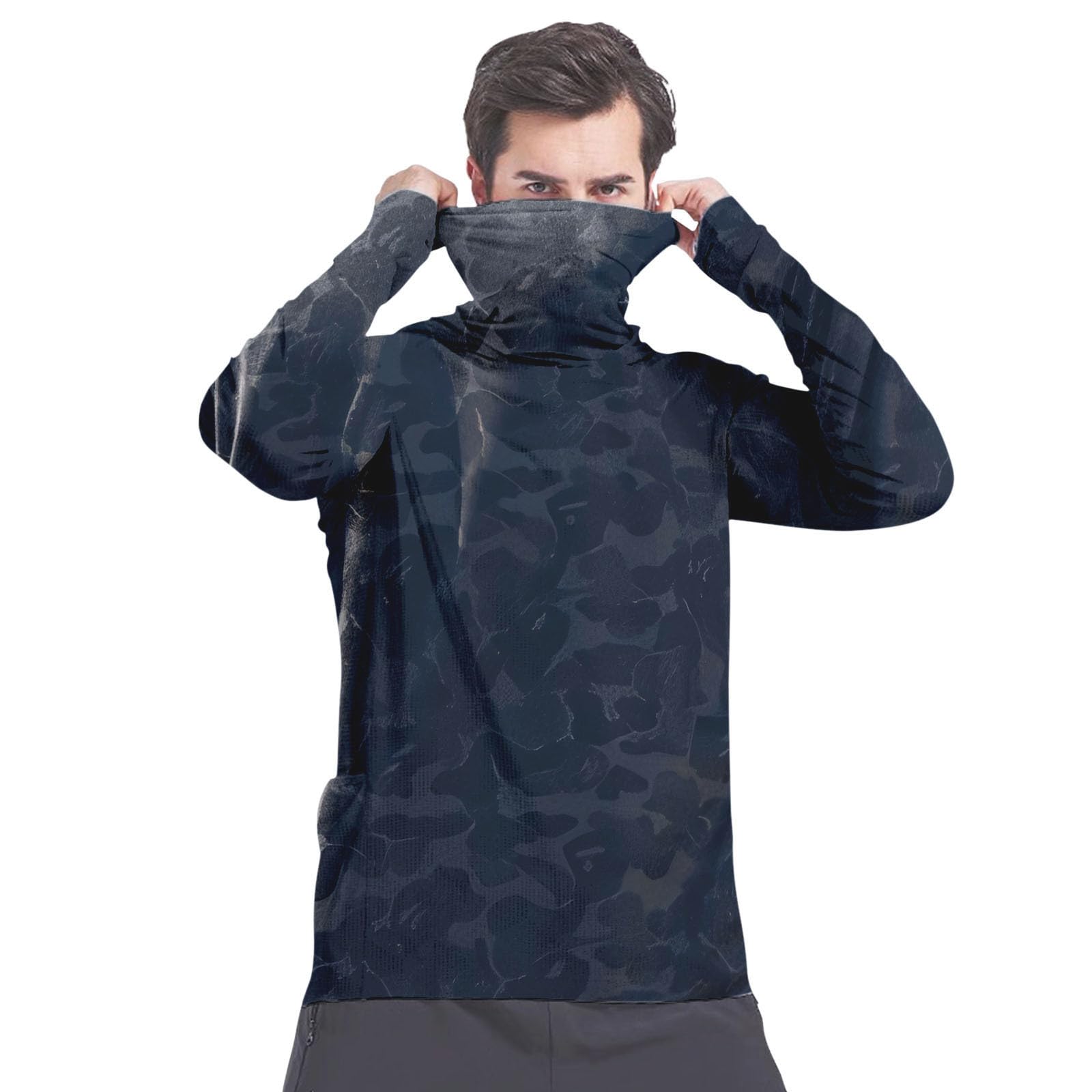 Hooded Fishing Shirts with Face Mask for Men Long Sleeve SPF UPF 50 Sun Shirt Rash Guard Hiking