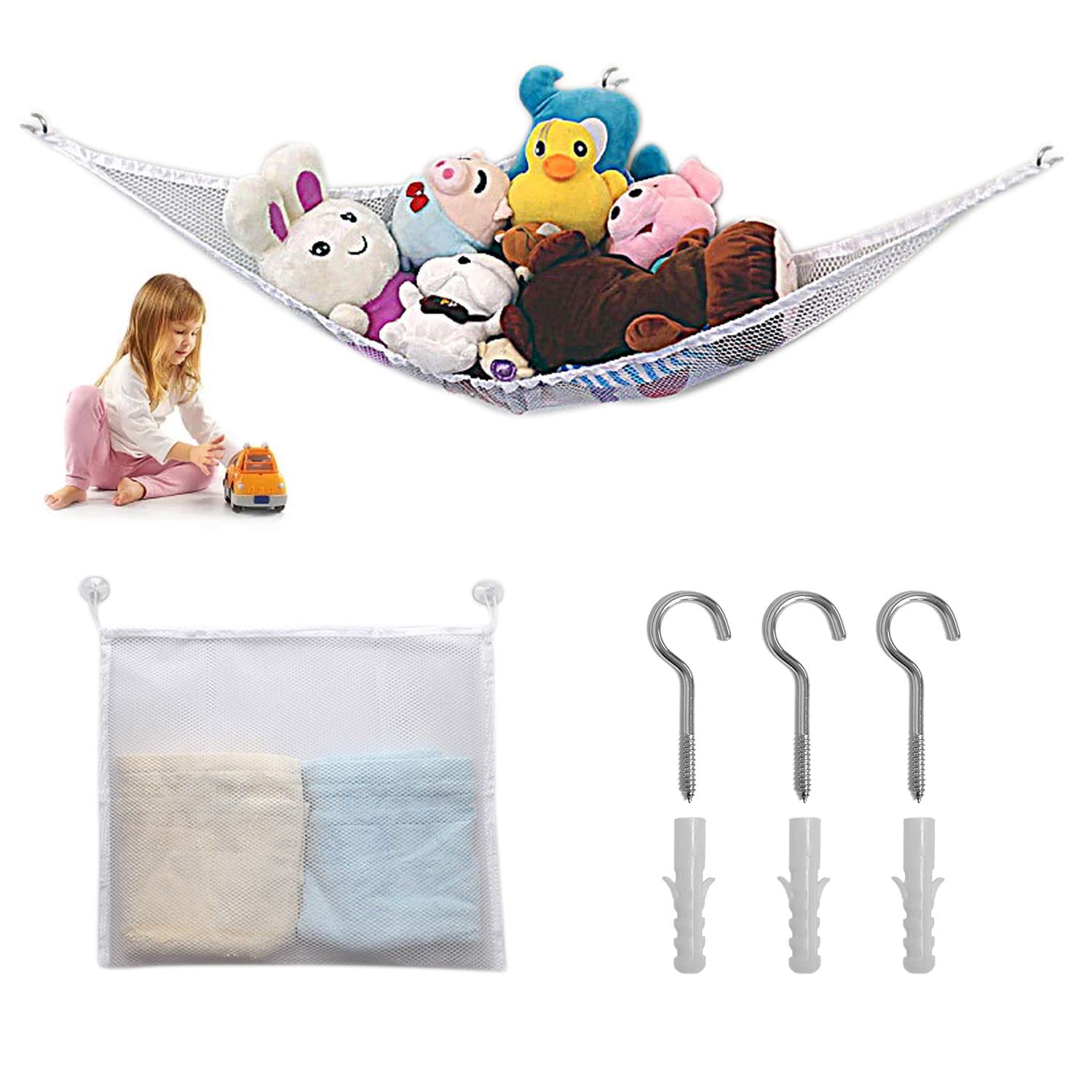 2pcs of Durable Toy Storage Hammock Organizer net, Full Space Saving, Suitable for Every Corner