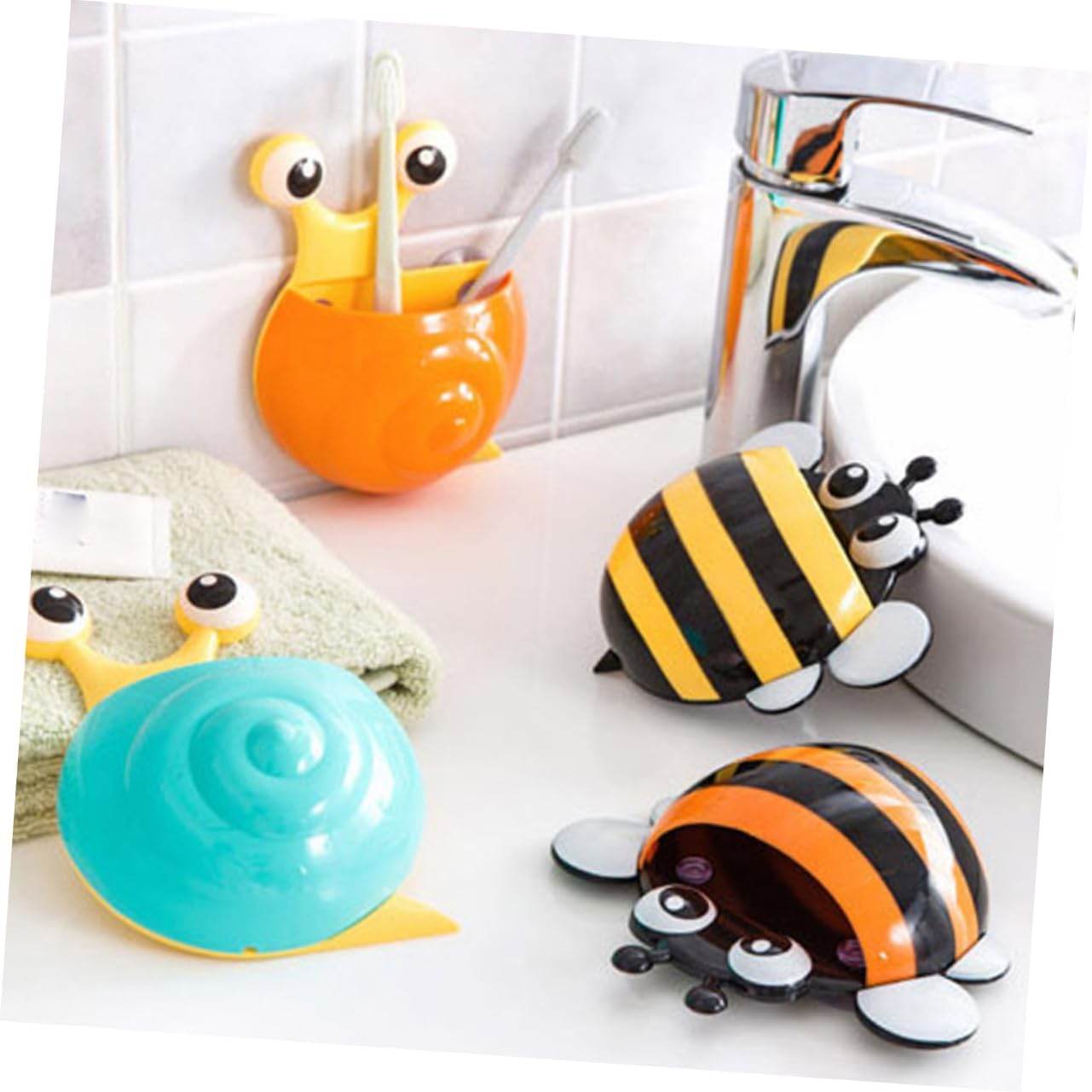 MAGICLULU 4pcs Toothpaste Container Suction Cup Mount Bee Boys and Girls Toothbrush Holder Wall Mount Pen Container for Bumblebee Random Color image 4