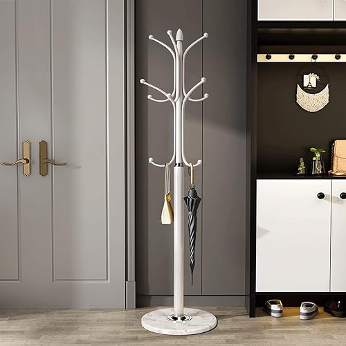 Miniatura 21 de Kertnic Perchero de metal con base de mármol natural, árbol de pasillo independiente con 12 ganchos para colgar bufanda, bolsa, chaqueta,