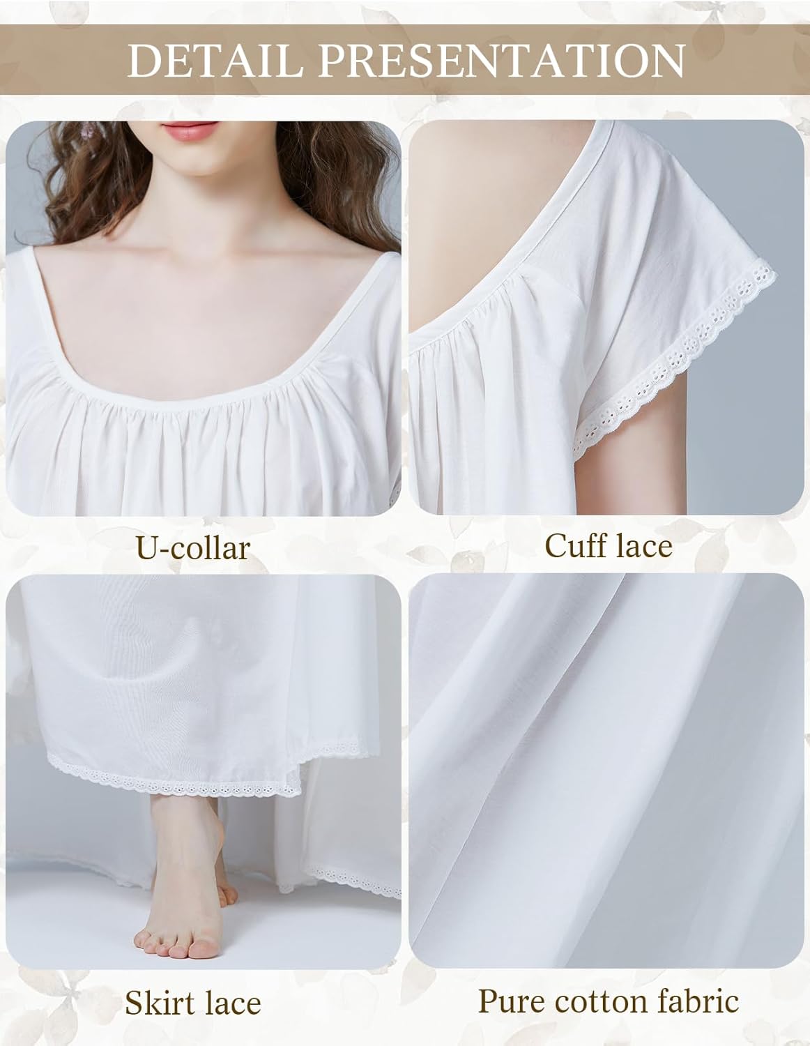 BEAUTELICATE 100% Cotton Victorian Nightgown For Women Sleepwear Maternity Long Dress - Image 5