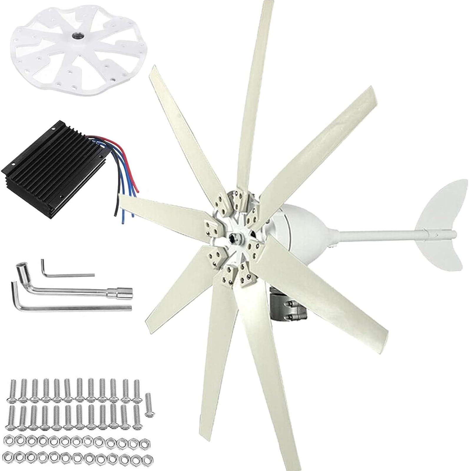 FANGQMM Wind Turbine Generator, Windmill Generator 6000W 12V/24V/48V Wind Turbine 8 Blade Wind Controller Turbine Generator Kit Power Generation Windmill for Home 48V