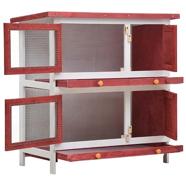 Foto 7 de 8 de vidaXL Jaula conejera con 4 Puertas Madera Rojo