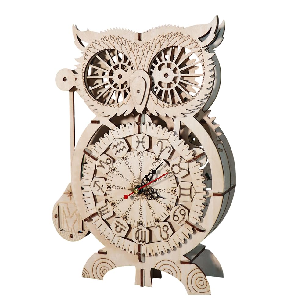 LUFEIS Owl Clock, 3D Wooden Puzzle with Clocks