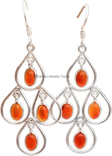 Aretes de araña de plata de ley con piedras preciosas de cornalina para mujer y bisel, aretes de alambre de oreja, aretes de dama de honor naranja,