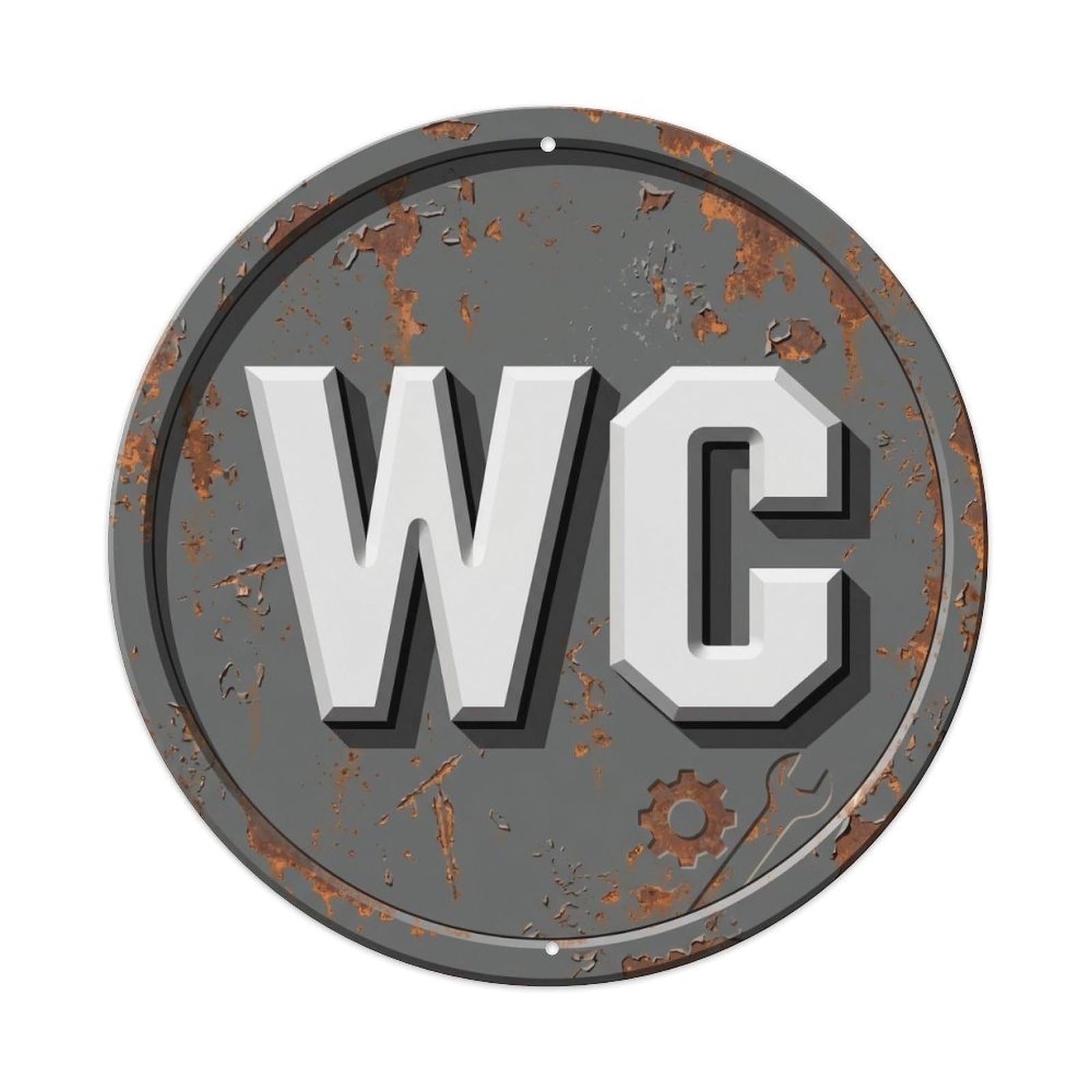 Toilet （WC） Rusty Industrial Emblem Metal Tin Sign Plaque Wall Decor for Cafe, Club Bar, Office, Home Garden Round Metal Poster 8x8Inch