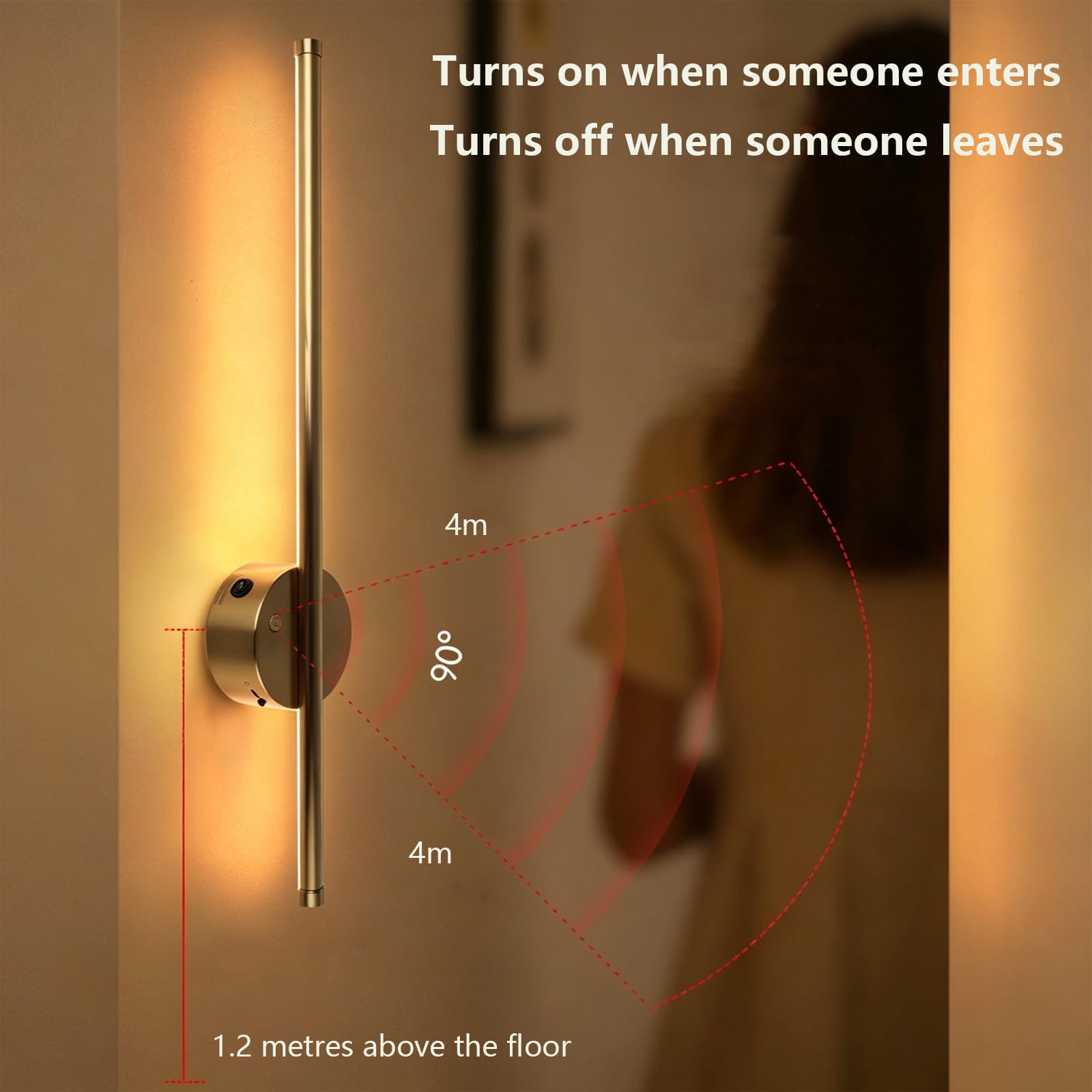 LED Apliques de Pared con Sensor de Movimiento Lámpara de Pared Regulable con Mando Distancia 2700K-6500K Iluminación de Pared USB Recargable para Dormitorios Pasillos Escalera (Color Cobre,100cm)