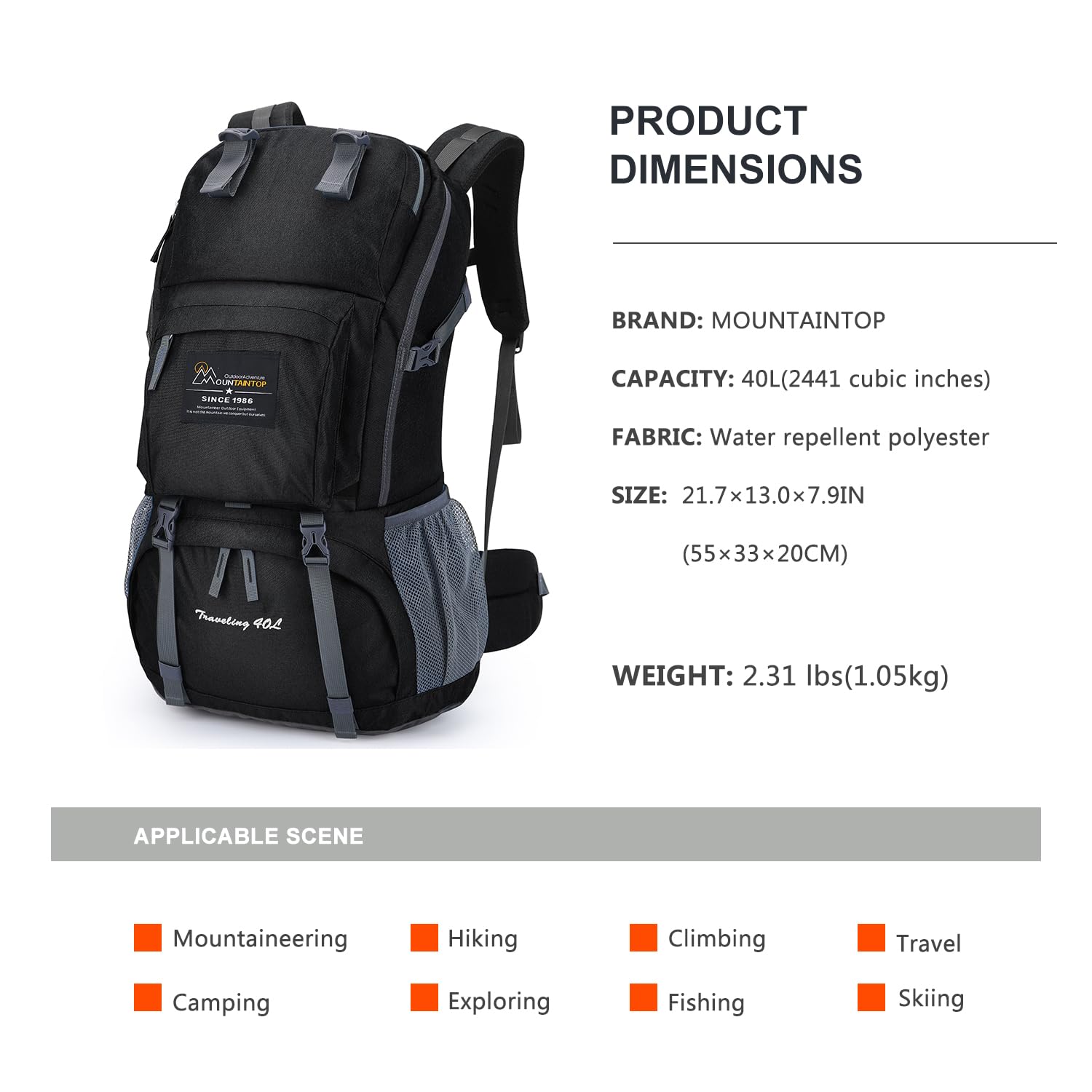 MOUNTAINTOP 40L Wanderrucksack Herren Damen Trekkingrucksack Backpacker Reiserucksack Outdoor Camping Klettern Rucksäcke mit Regenhülle