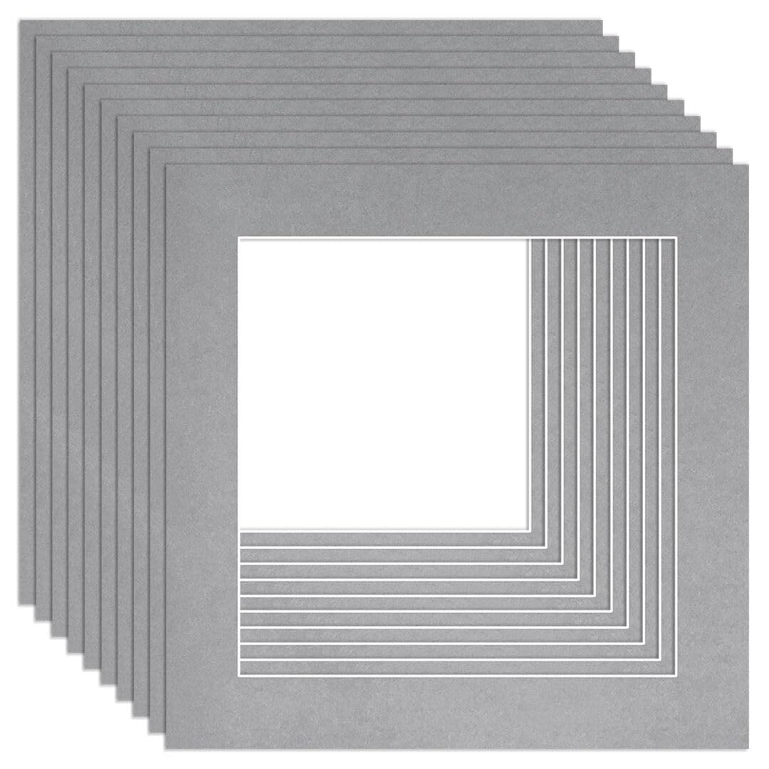 Procut Global 8x8" Silver Picture Mounts to Fit 6x6" Aperture - Precision Cut Cardboard Photo Mount - Ideal for Frames, Prints, Artwork & Certificates - Sizes & Colours Available - 10 Pack — image 1