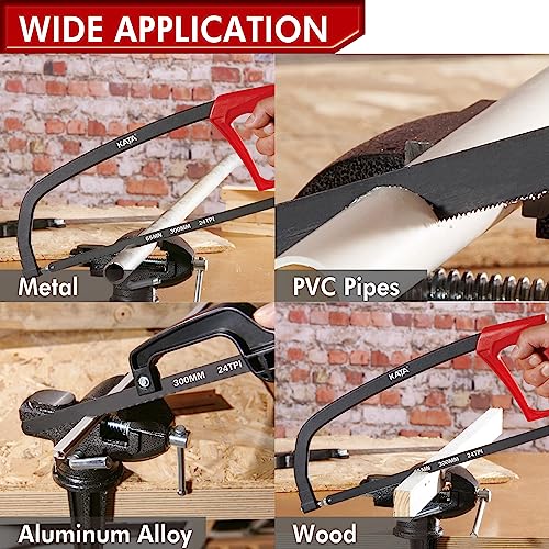 KATA 2-in-1 Hacksaw Hand Saw, 12-inch Hack Saw Frame with 10-inch Mini Hacksaw, Extra 2pc 65Mn Steel Saw Blade 24 TPI Included for Metal and Wood - Thumbnail 4