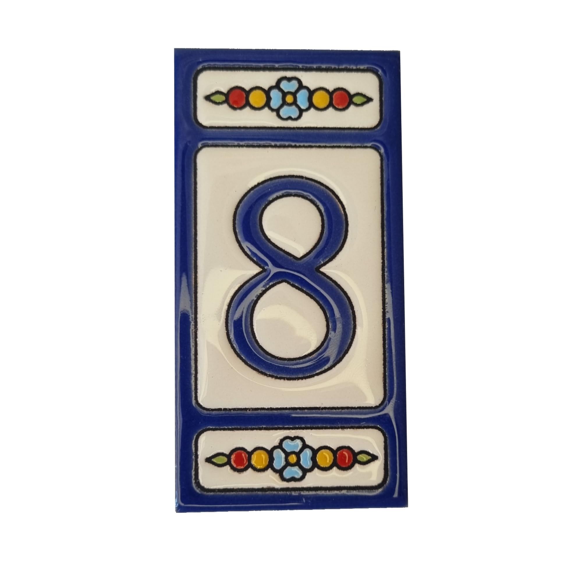 Spanish Hand-painted Atalaya Blue Ceramic 11 x 5.5 cm or 2.16 x 4.33 inch House Number Tiles (Number 8 tile)
