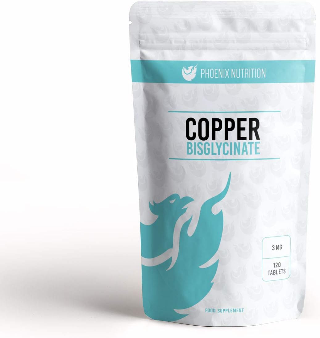 Copper Bisglycinate 3mg x 120 Tablets (Bioavailable Chelated Form) by Phoenix Nutrition