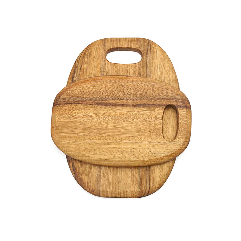 Tabla de Cortar Redonda de Madera Maciza con Mango, 2 cm de Grosor, Ideal para Cocina, Pan, Frutas y postres, 2 tamaños.(30×20×2cm)
