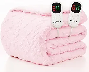 JKMAX Heated Electric Blanket Queen Size-84"x90" Heating Blanket with 10 Heating Levels & 5 Time Settings Over-Heat Protection,Winter Warmer for Adults with ETL Certification(Pink)