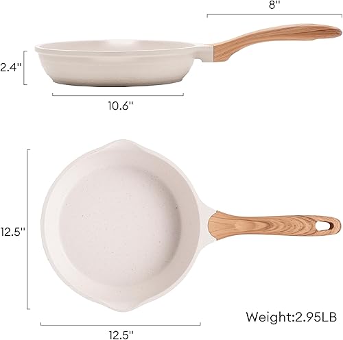 Miniatura 9 de JEETEE Sartén antiadherente de 12.5 pulgadas, utensilios de cocina con revestimiento de piedra, sartén antiadherente para tortilla con mango