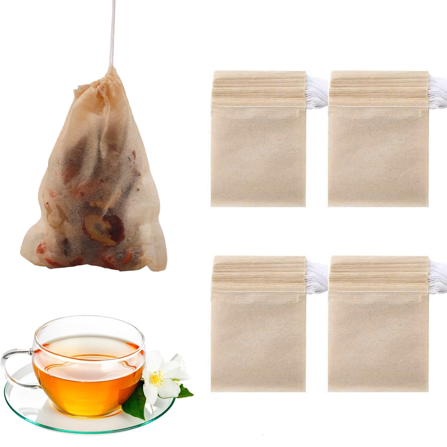 200 Pcs Tea Filter Bags, 2.36 * 3.15 inch Tea Bags Empty Unbleached Paper Drawstring Tea Bags Disposable Infuser Bags for Loose Tea Scented Tea Spice Coffee Herbal