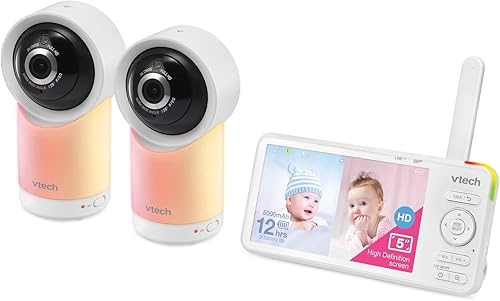 VTech RM5766-2HD RM57662HD Smart Wi-Fi 1080p 2 cámaras 360 Pan-and-Tilt Video Monitor Sistema de monitor de bebé con pantalla de 5 pulgadas, luz