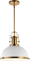 JONATHAN Y JYL9536D 13" Modern Industrial Dome Pendant Light - White Brass Gold Farmhouse Hanging Fixture for Kitchen Island