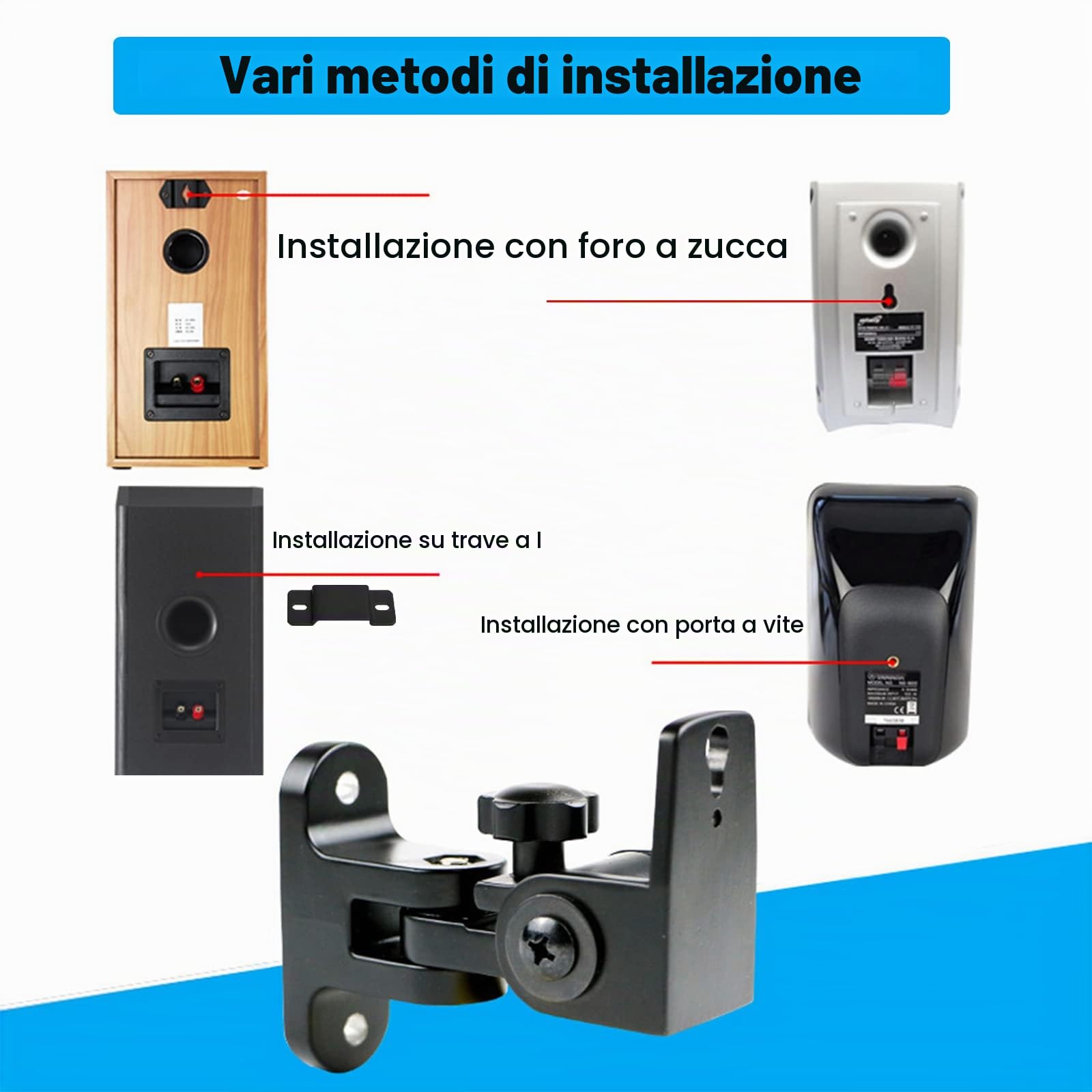 BS-218pro - Supporto da parete per altoparlante piccolo, supporto da parete per altoparlante da scaffale, può contenere fino a 30 libbre (2 pacchetti nero)
