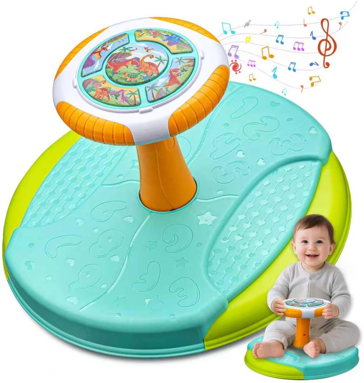 dinosaur sit and spin toys for toddlers 1-3, 360° toddler spinning seat with led lights and music christmas birthday gift for 1 2 3 years old boys sensory toys toddler activities blue