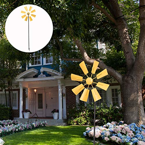 YARDWE - Estaca cinética para moinho de vento em metal amarelo para quintal decoração de arte de jar