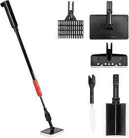 Kit de limpeza de aquário 6 em 1, kit de limpeza de aquário com cabo longo, rede de aquário, ancinho de cascalho, raspador de algas, escova de esponja, aquário de água salgada e de água doce