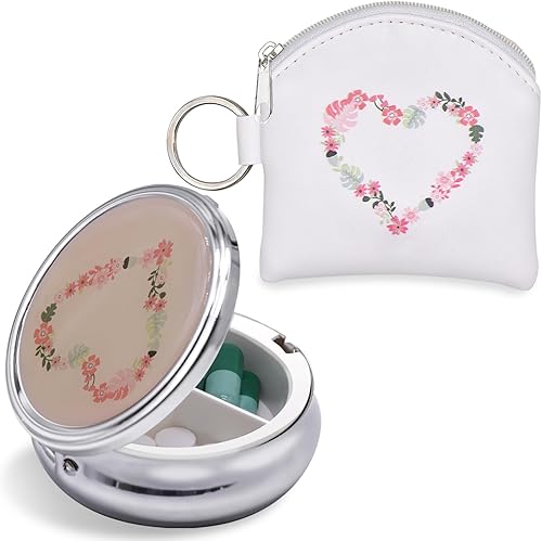 Sioglam Pastillero compacto con monedero para llaves organizador diario de píldoras de viaje pastillero portátil pastillero regalo de San Valentín