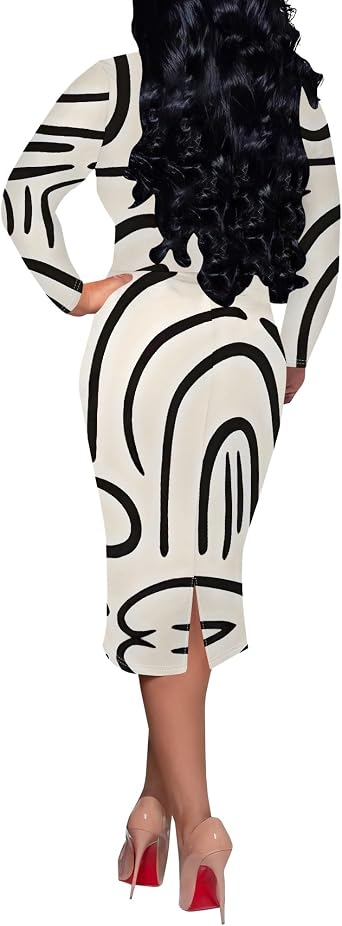 Midi Dress for Women Pencil Dresses Fashion Work Dress Elegant Church Dresses Long Sleeve Bodycon Tie Waist Cocktail Clothes