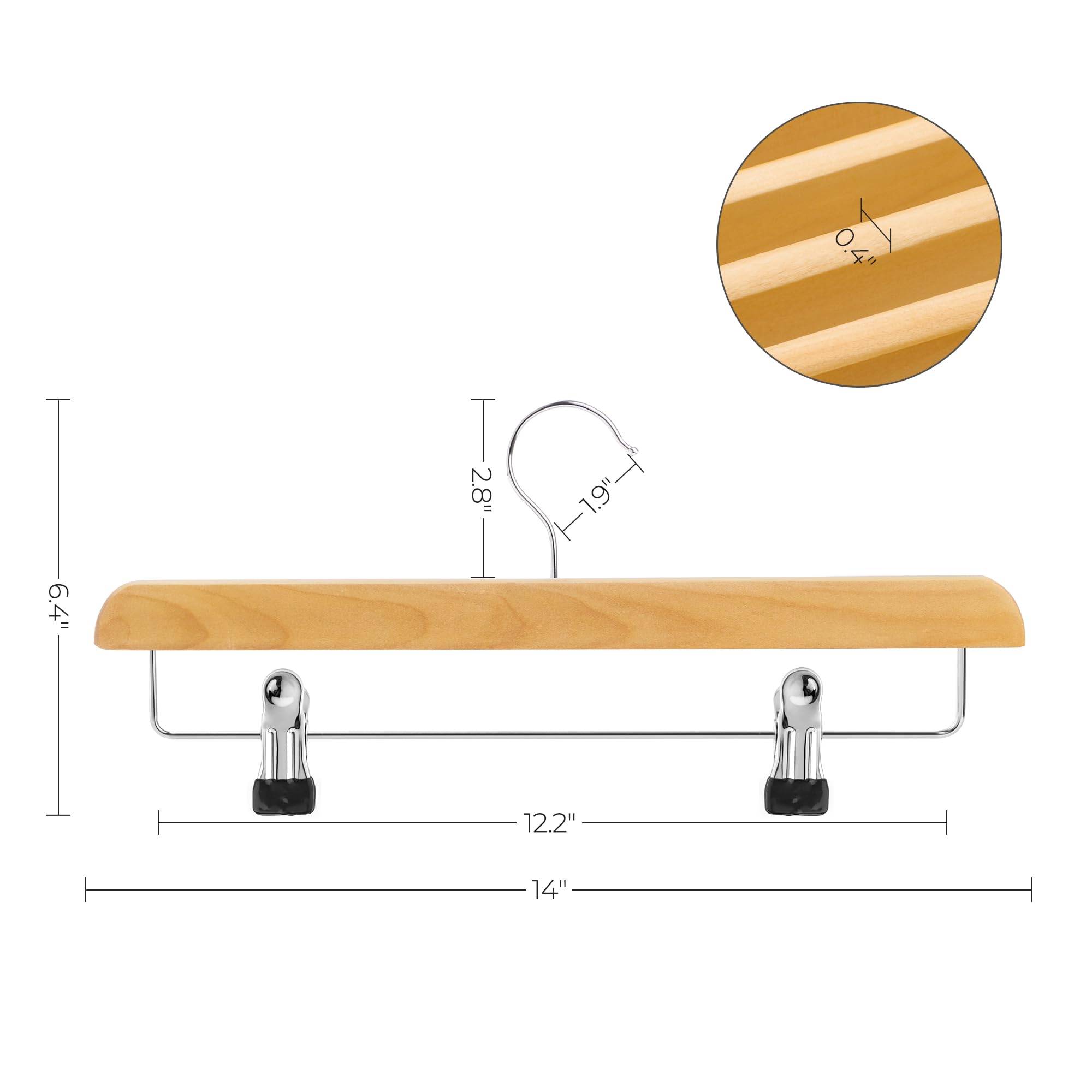 SONGMICS Hosenbügel aus Holz, 8 Stück, Hosenbügel mit verstellbaren rostfreien Metall-Clips, 360° drehbarer Haken, Rockbügel für Hosen, Röcke, natürliche Maserung UCRW008-8 | Kleiderbügel für Hosen, Jeans und Röcke, mit verstellbaren rostfreien Metall-Cli