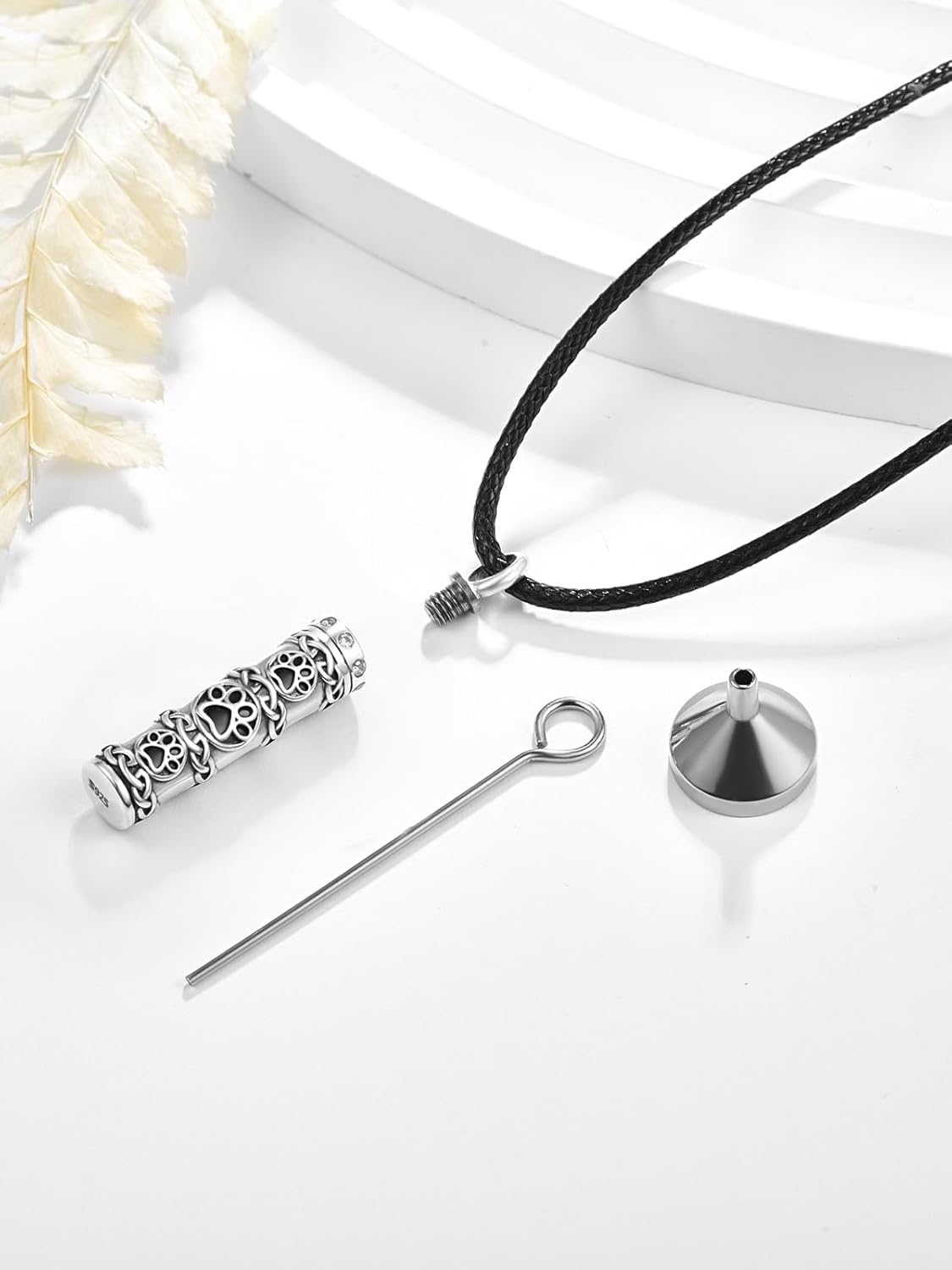 Dreamboat Pet Cremation Urn Necklaces for Dog Cat Ashes 925 Sterling Silver Paw Print Keepsake Pendant Memorial Jewelry Gifts for Women Men