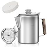 shoxil Coffee Percolator with 100pcs Coffee Filters - 9 Cups | Durable Stainless Steel Material Camping Coffee Pot| Brew Coffee On Fire, Grill or Stovetop | Ideal for Home, Camping