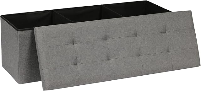 Bonlife 110x38x38cm Grey Extra Large Ottoman Storage Box with Lid,Folding Toy Chest Boxes Bedroom End of Bed Storage Bench Footstools for Living Room