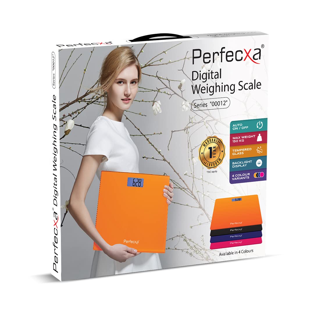 Perfecxa Digital Weight Machine, Digital Weight Machine For Body Weight with Thick Tempered Glass, Best Bathroom Weighing Scale with LCD Display (Black/Blue Colour) Weight Capacity upto 150 Kgs