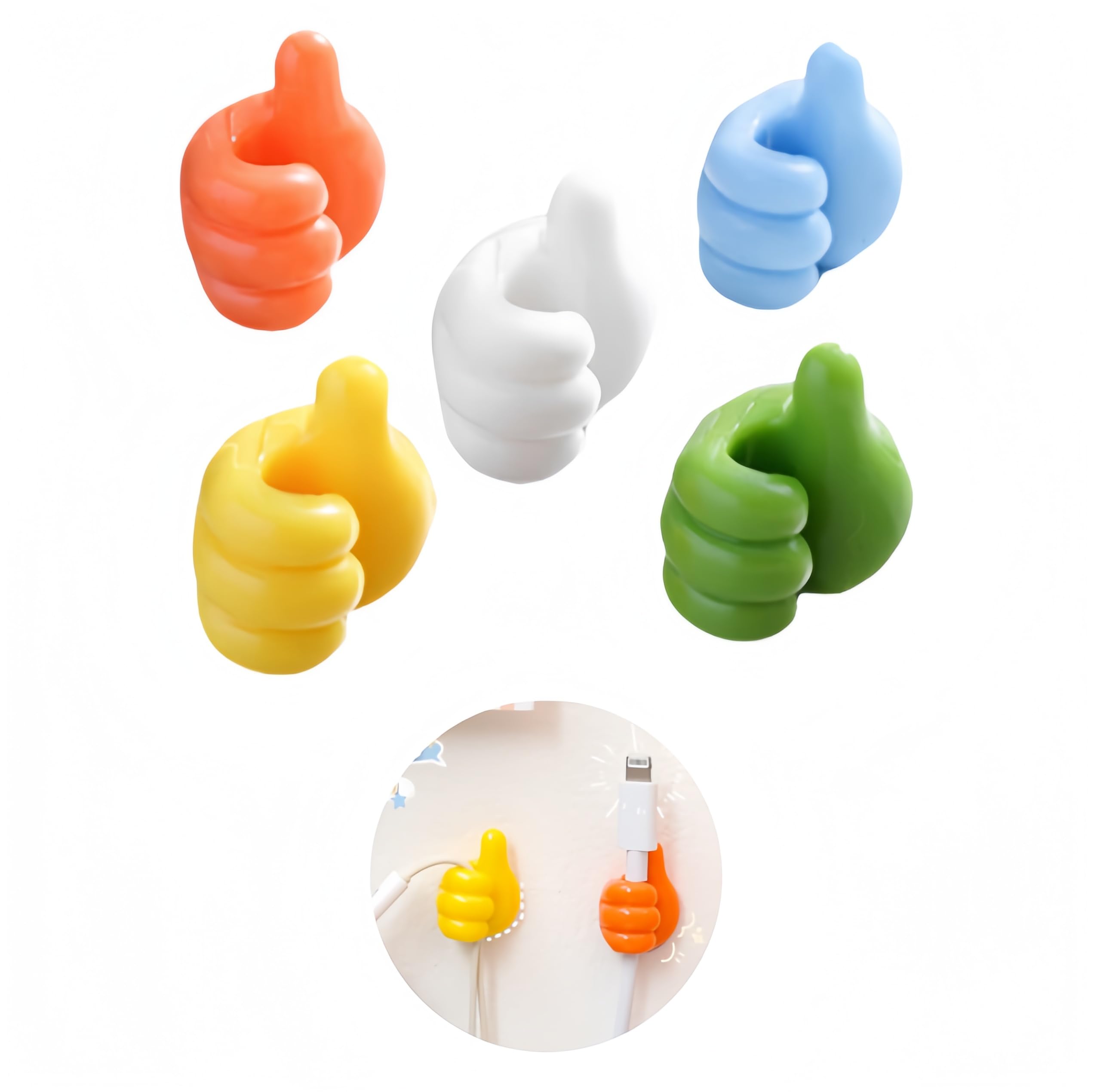 Thumbs Up Cord Holder Adhesive Wire Organizer Cute Thumb Design No-Drill for Cables Keys Towels Home Office (Random Color 30pcs)