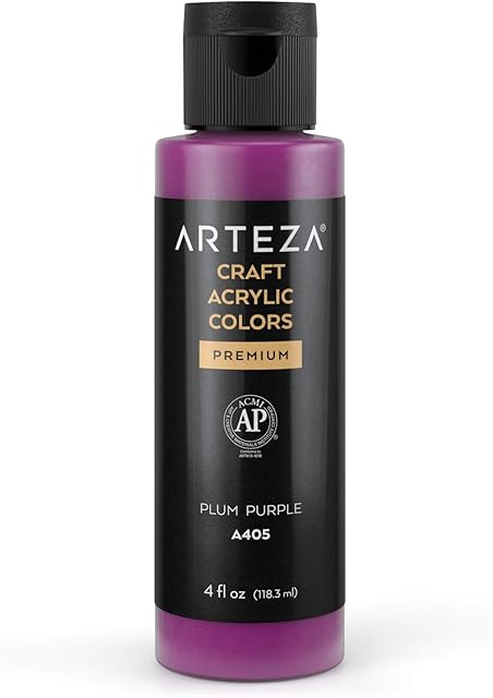 ARTEZA Craft Acrylic Paint, A405 Plum Purple, 118 ml Bottle, Water-Based, Blendable, Outdoor Craft Paint for Art & DIY Projects on Glass, Wood, Ceramics, Fabrics, Paper & Canvas