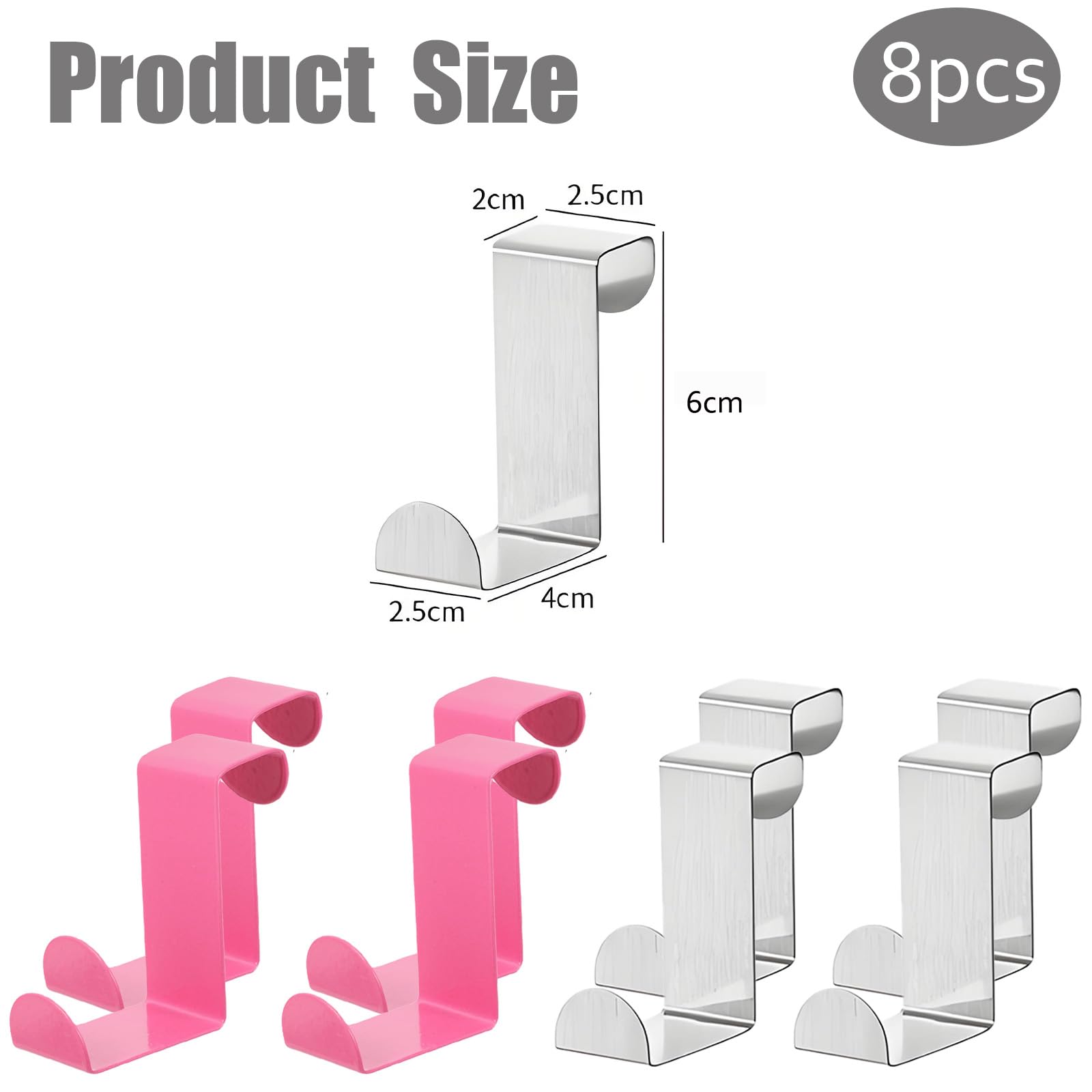 Ganci per porta da appendere, set da 8 pezzi, in acciaio inox, universali, flessibili, solidi, versatili, salvaspazio, da appendere, utilizzabili singolarmente