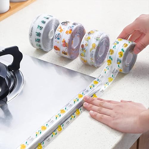 Miniatura 6 de Cinta autoadhesiva de 1.5 x 126 pulgadas, patrón de cinta de sellado de tira de PVC para fregadero de cocina, baño, inodoro, hoja de tortuga