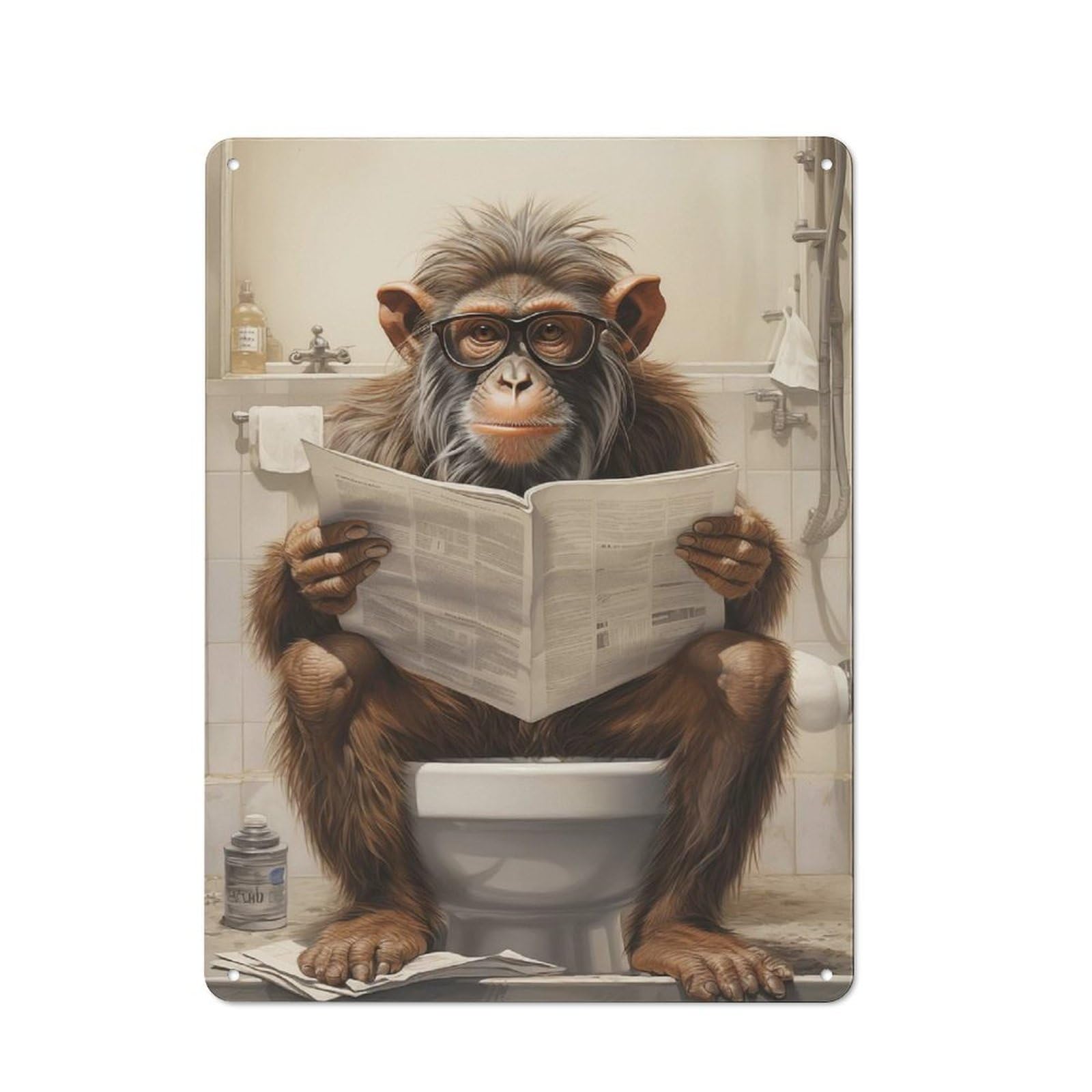 Junmoney Monkey On Toilet Retro-Style Metal Wall Sign 40X30cm For Pub Or Café, A New Home Present For Hospitality Wall Decor Collectors